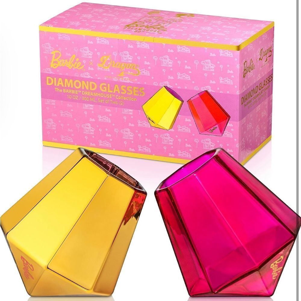 Dragon Glassware x Barbie Whiskey Glasses - 10 oz Gold and Pink Whiskey …